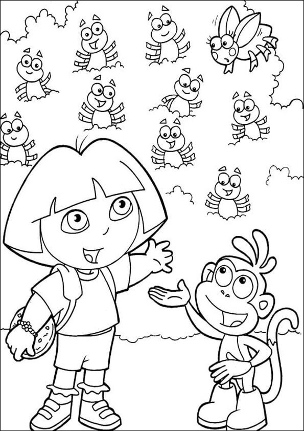 dibujos para colorear de Dora con sus amigos