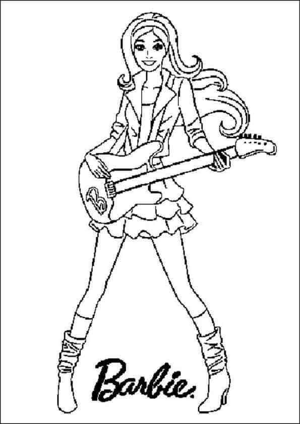 dibujos para colorear barbie con su guitarra