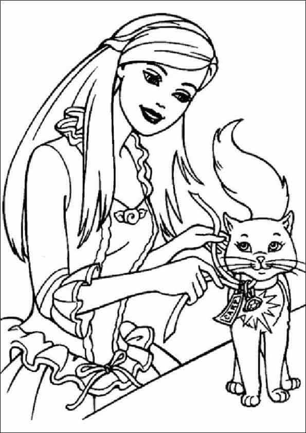 dibujos para colorear barbie con su gatito