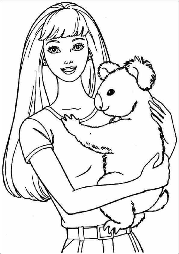 dibujos para colorear barbie con un koala