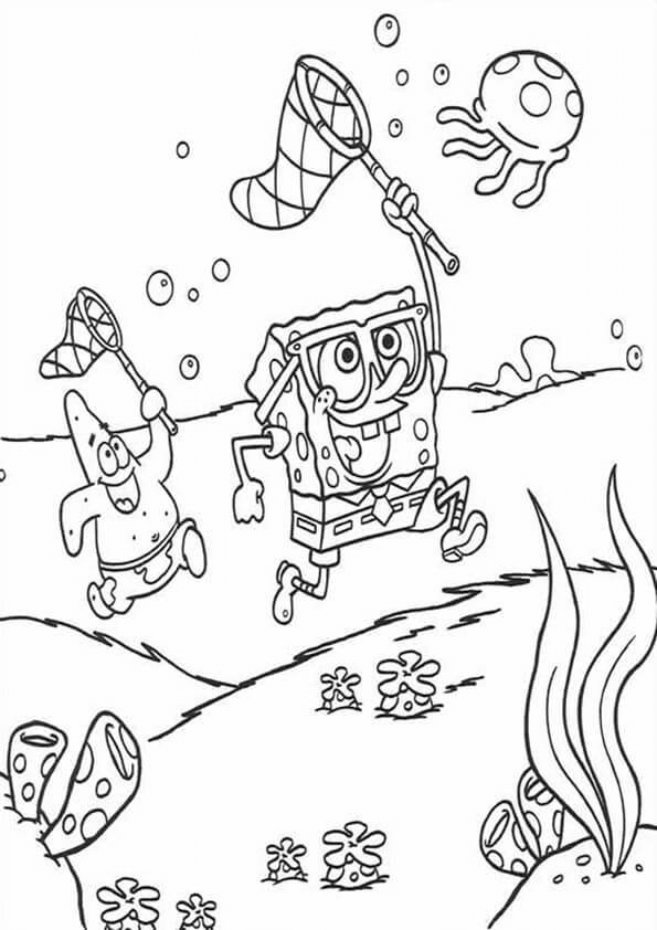 dibujos para colorear bob esponja cazando medusas