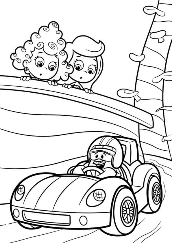 dibujos para colorear de bubble guppies en coche