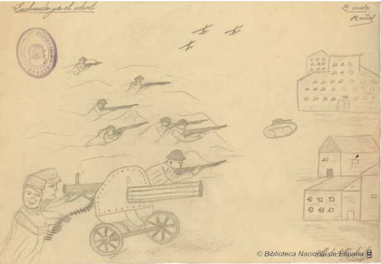 Dibujos hechos por los niños durante la guerra civil española luchando por el ideal